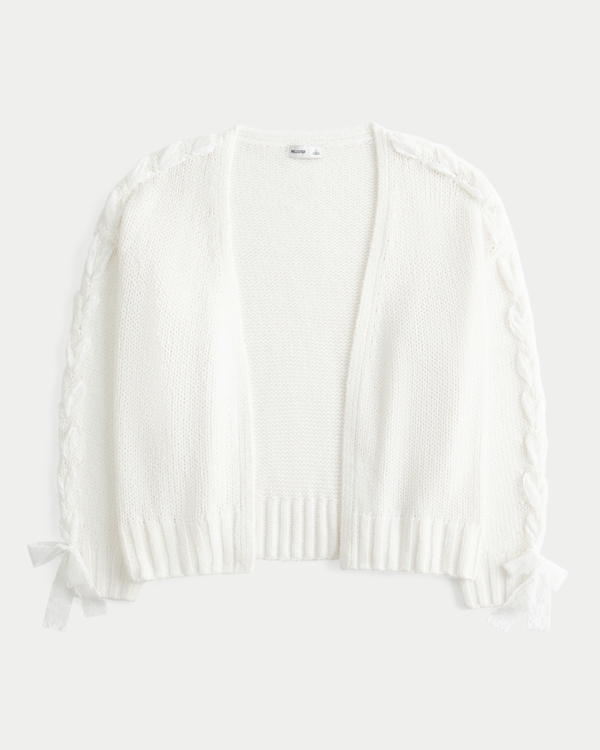 Easy No-Close Lace Sleeve Cardigan, Cloud White view 1