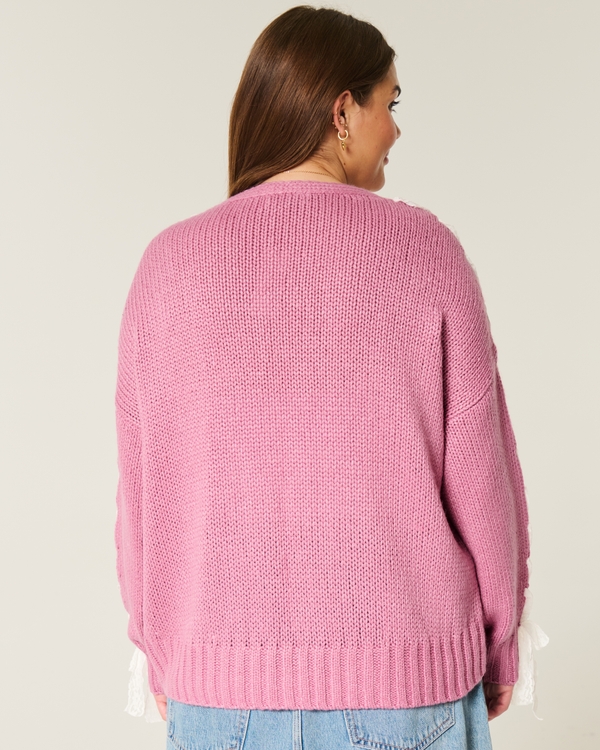 Easy No-Close Lace Sleeve Cardigan, Pink view 2