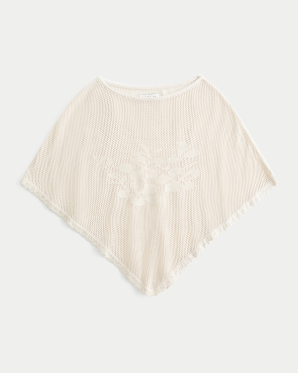 Easy Floral Poncho, Cream view 1
