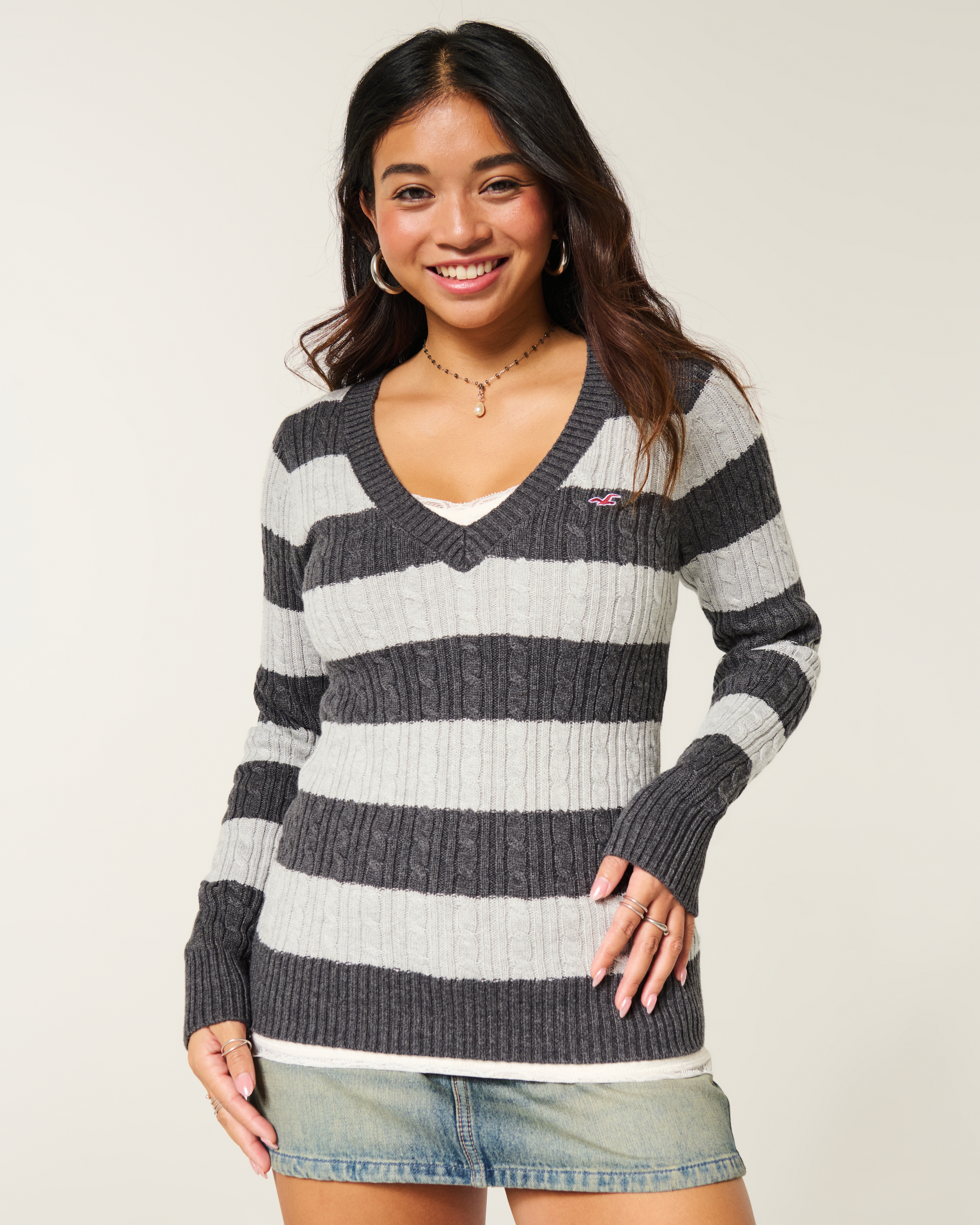 Cable-Knit Icon V-Neck Sweater