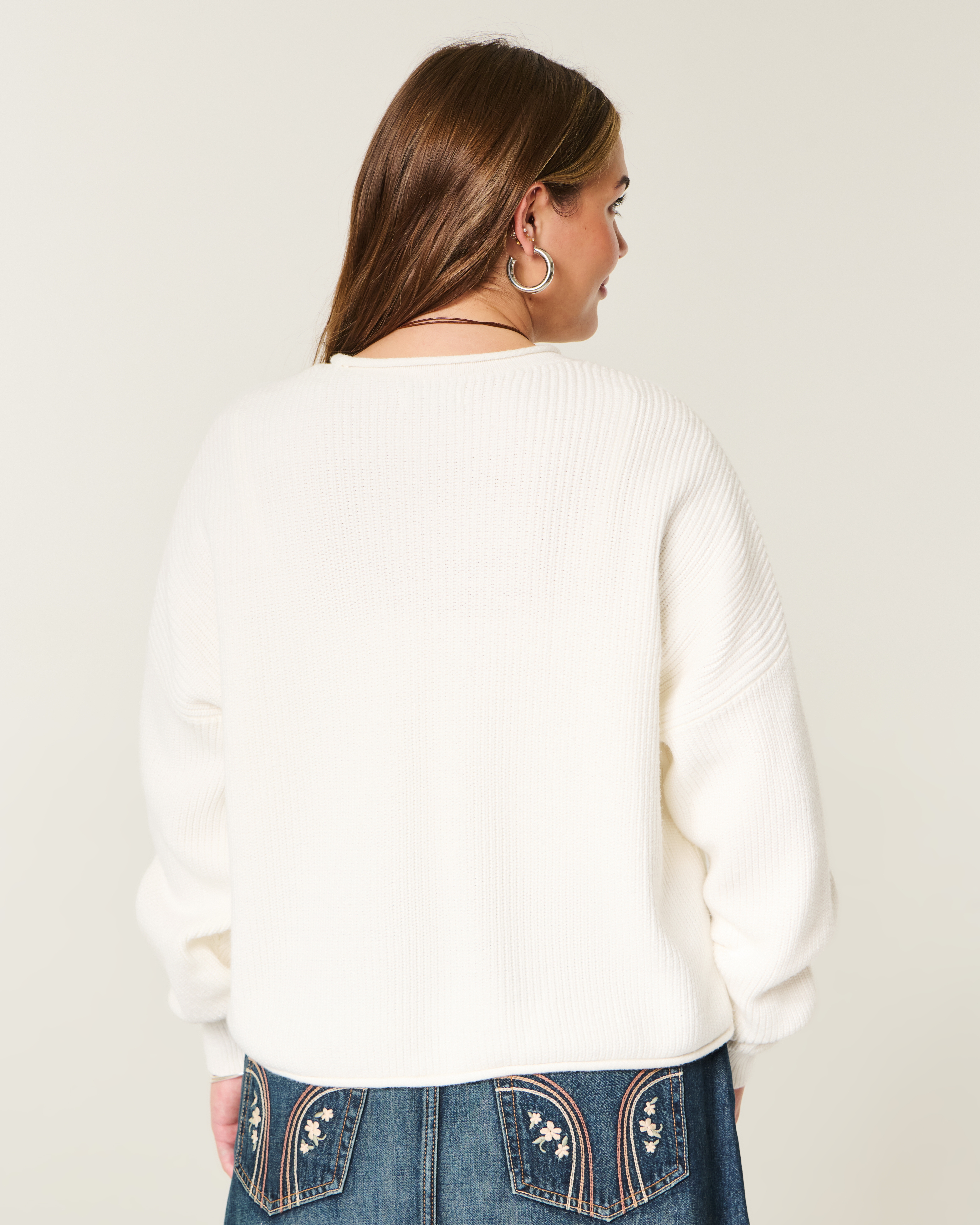 Hollister Easy Rollneck Crew Sweater In White