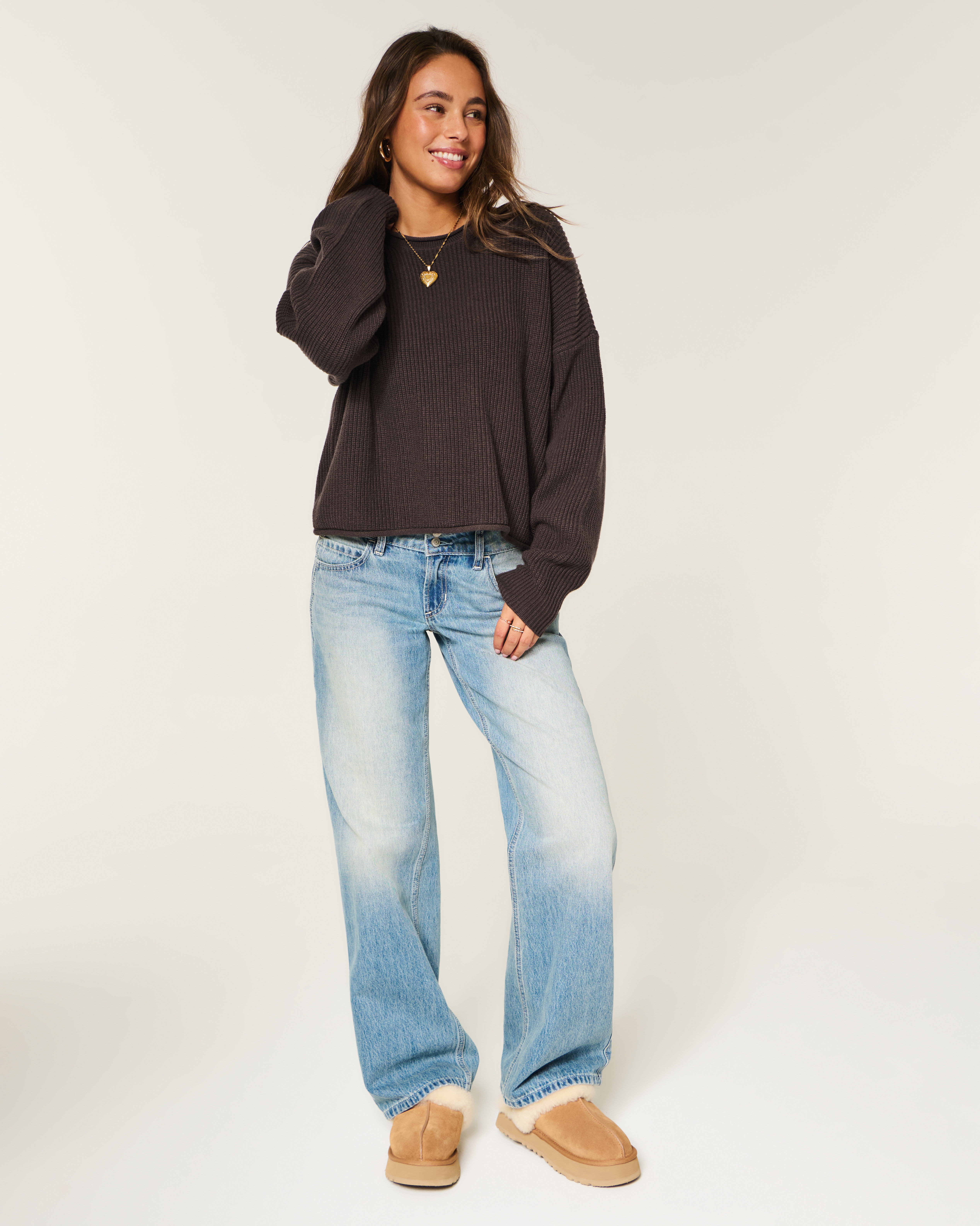 Hollister Easy Rollneck Crew Sweater In Brown