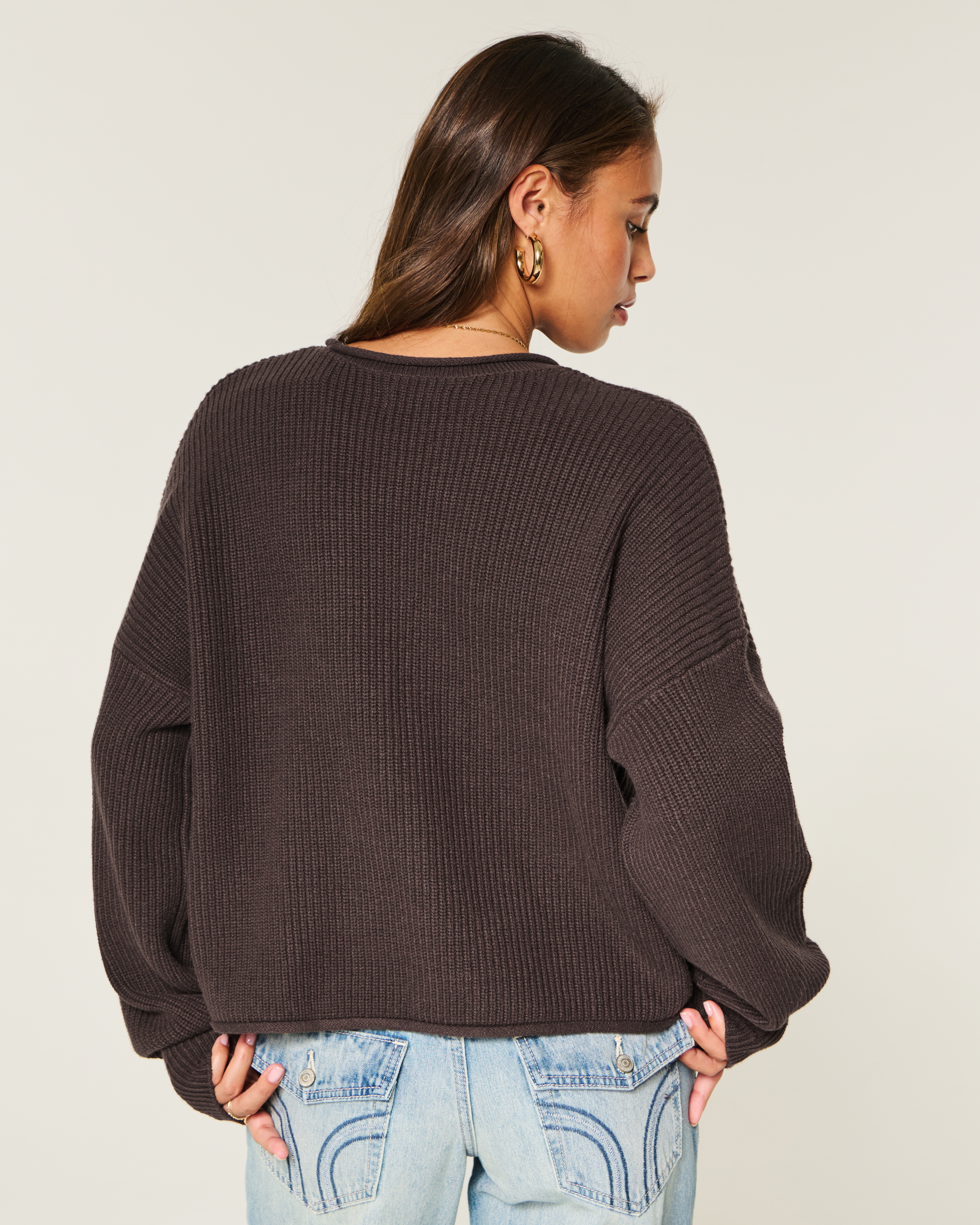 Hollister Easy Rollneck Crew Sweater In Brown