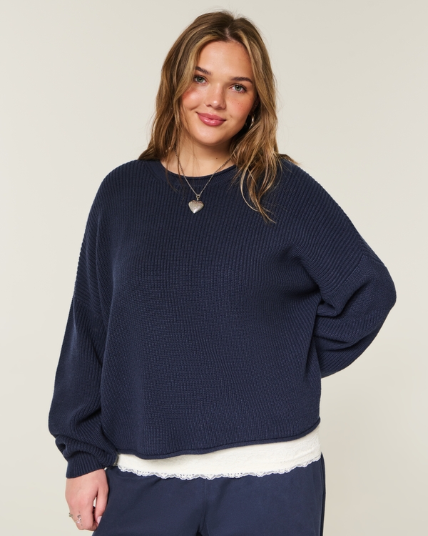 Easy Rollneck Crew Sweater, Navy Blue view 1