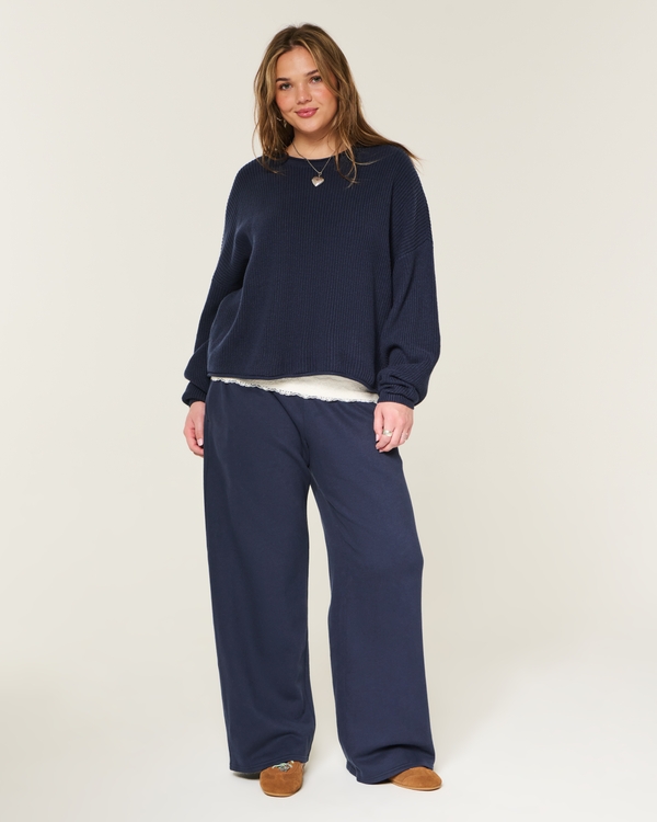 Easy Rollneck Crew Sweater, Navy Blue view 2