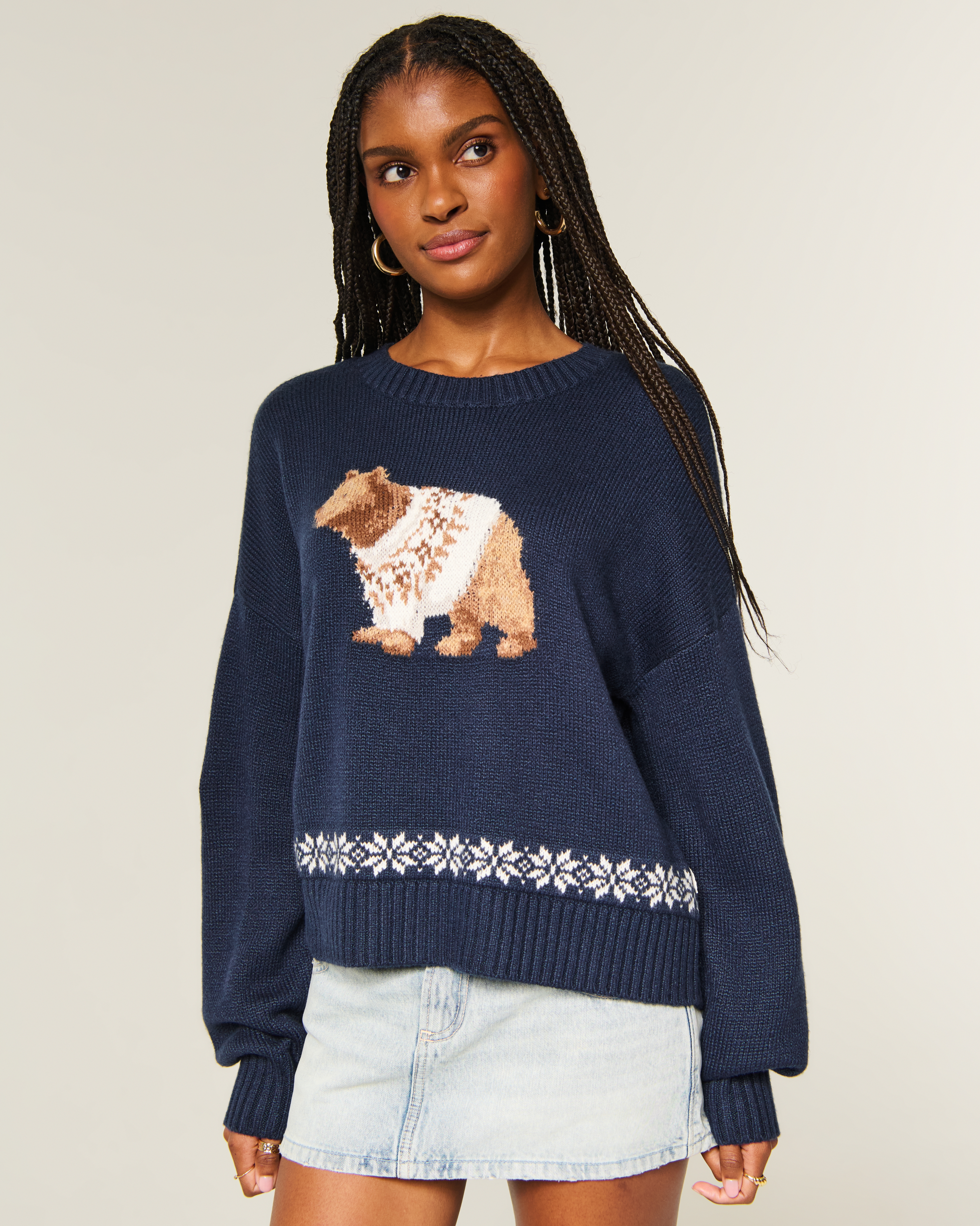 Hollister Easy Bear Graphic Crew Sweater In Blue