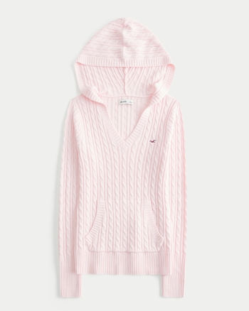 Hollister Cable-Knit V-Neck Hoodie Sweater