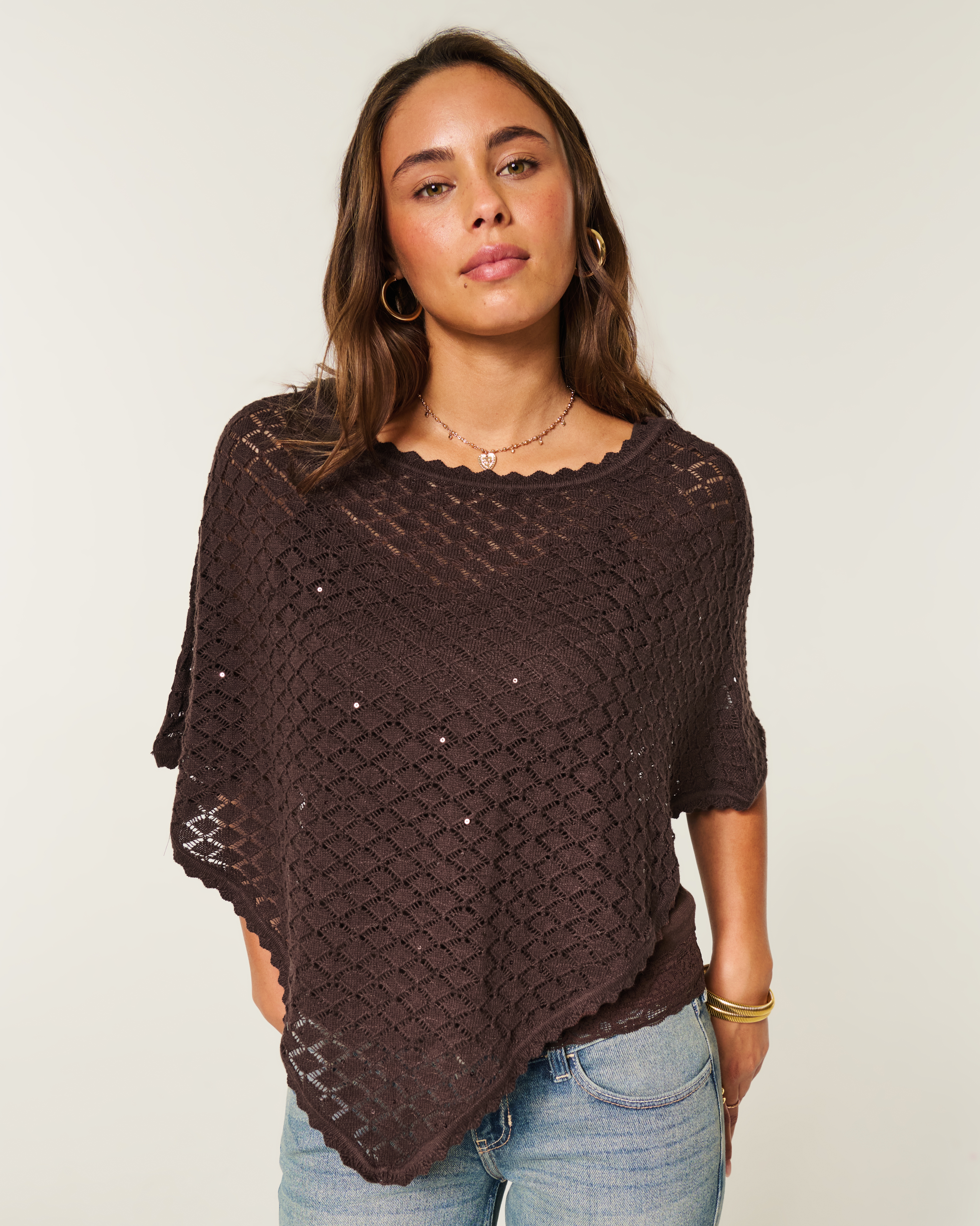 Open-Stitch Sequin Poncho