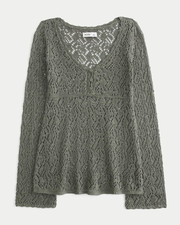 Open-Stitch V-Neck Sweater