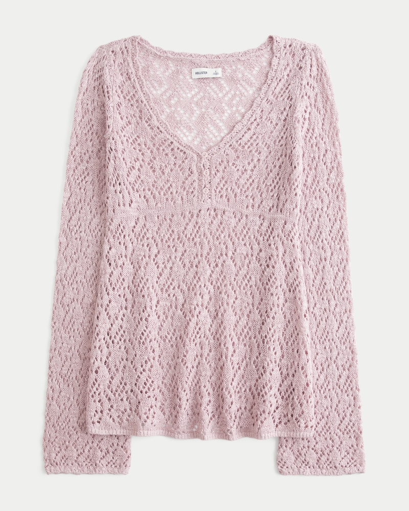Women's Open-Stitch V-Neck Sweater | Women's Clearance