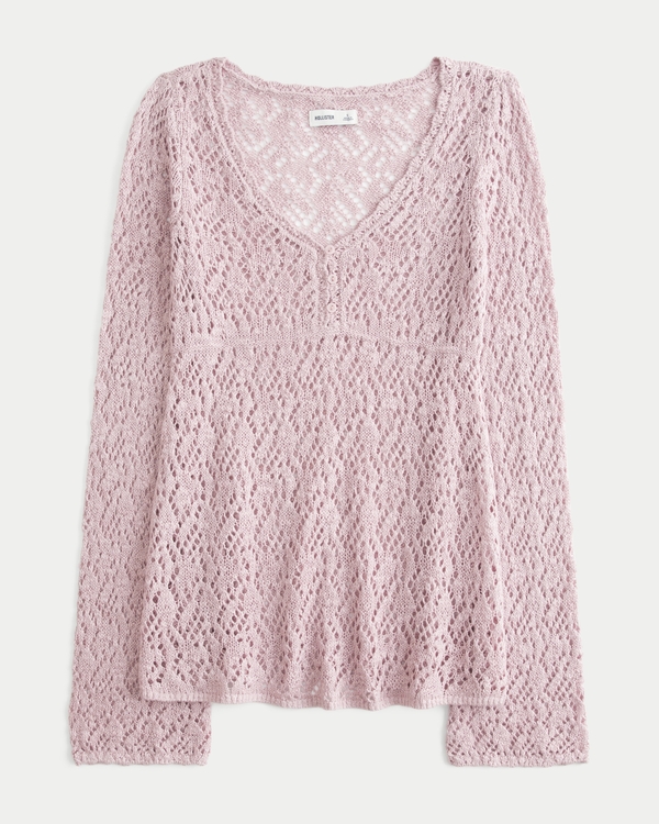 Women's Open-Stitch V-Neck Sweater | Women's Clearance