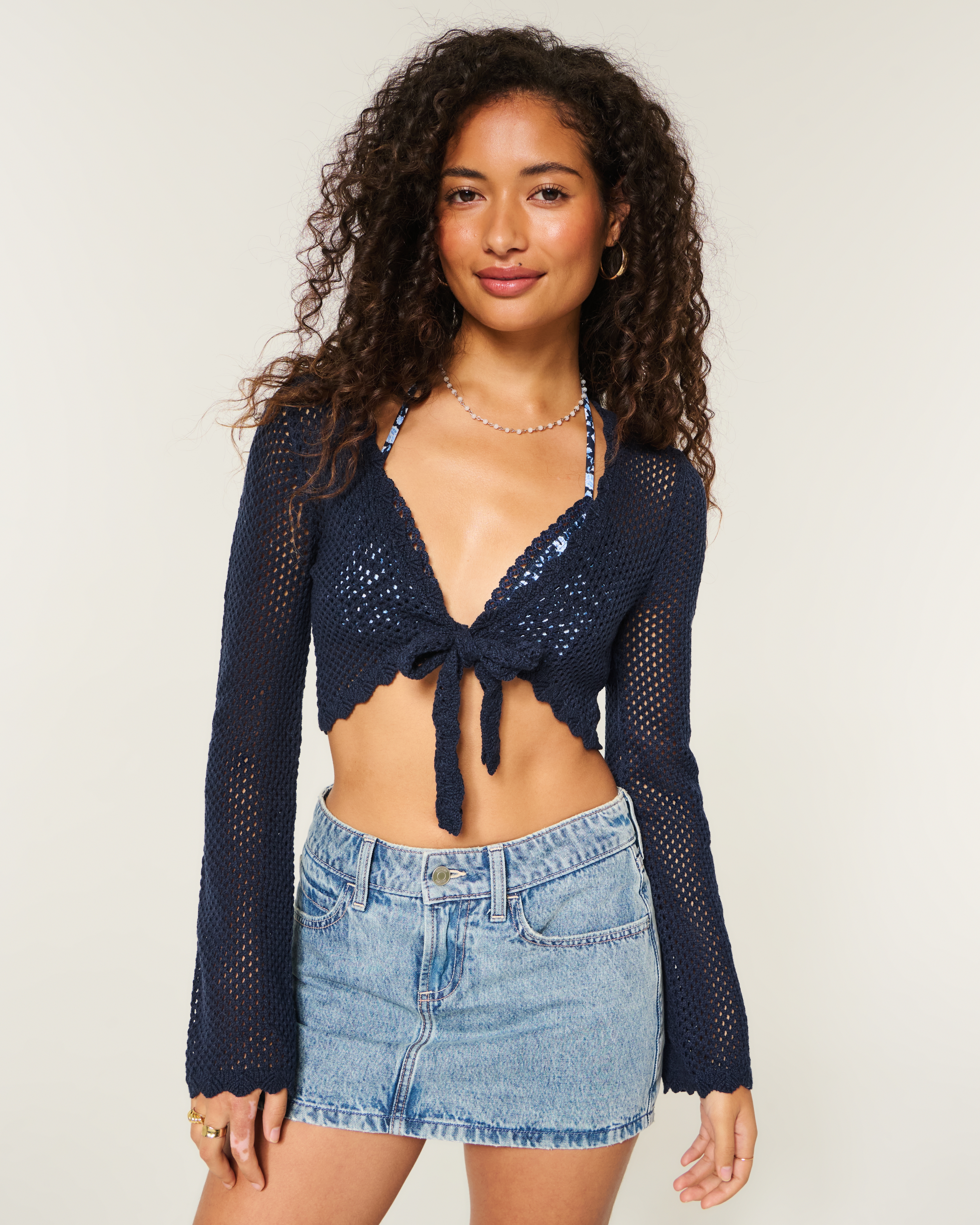 Long-Sleeve Tie Front Shrug