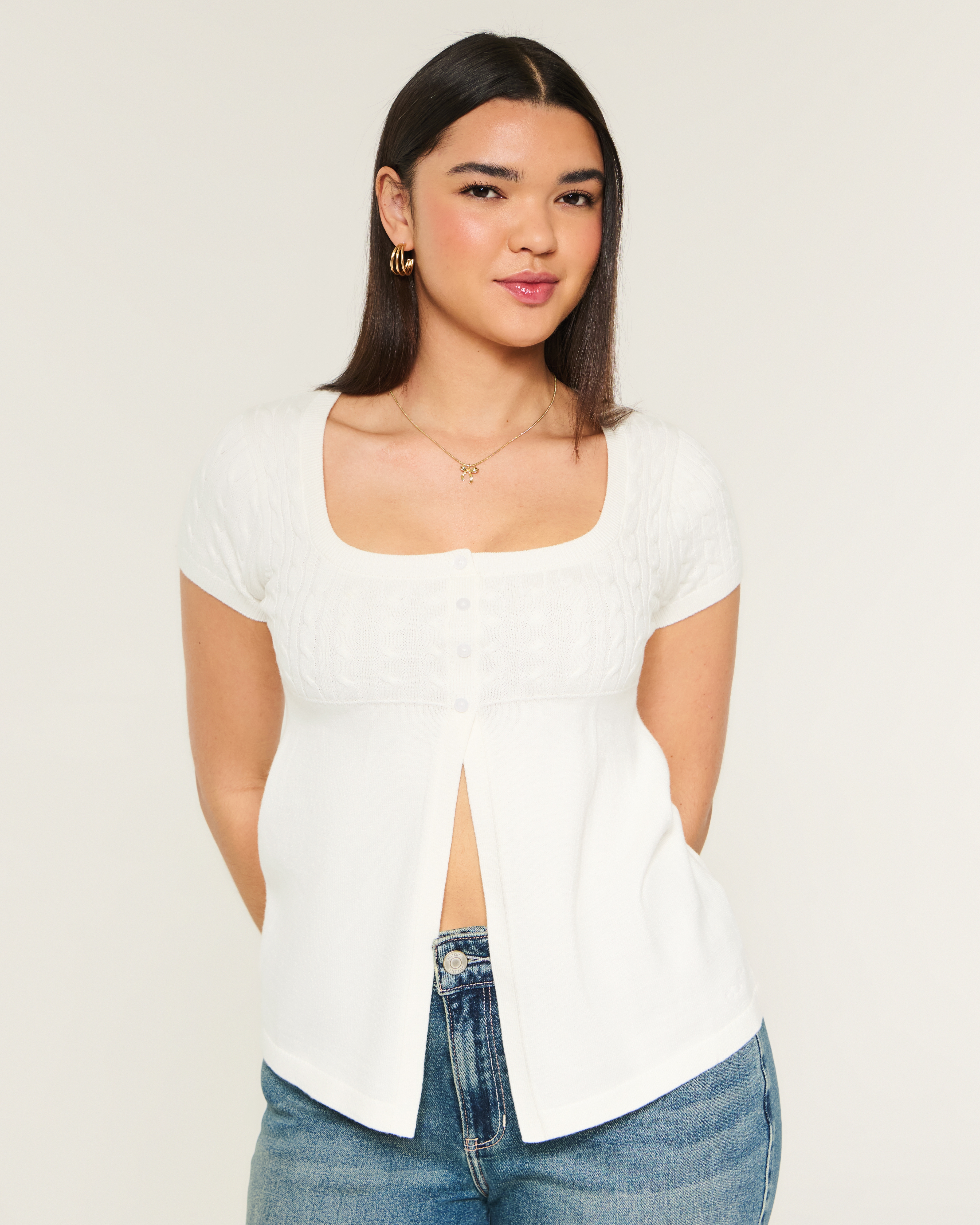 Short-Sleeve Flyaway Babydoll Top