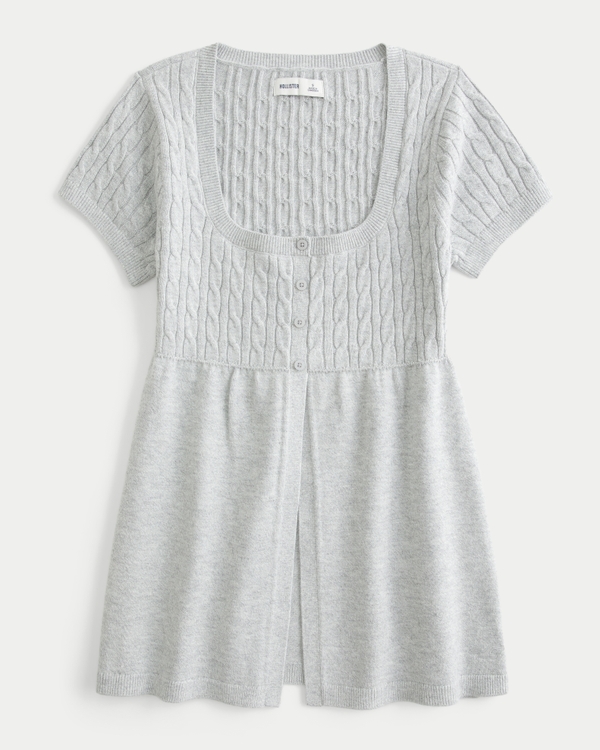 Short-Sleeve Flyaway Babydoll Top, Light Heather Grey view 1
