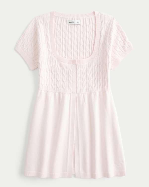 Short-Sleeve Flyaway Babydoll Top, Pale Pink view 1
