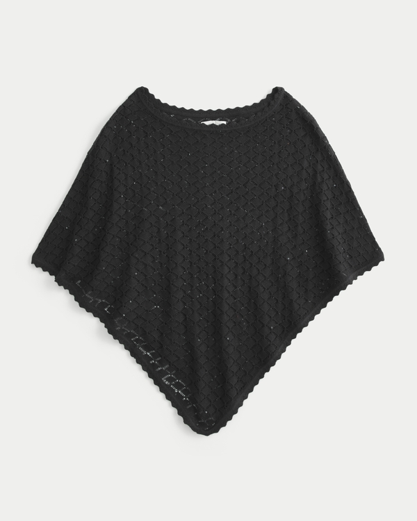 Open-Stitch Sequin Poncho, Black Embellishment view 1