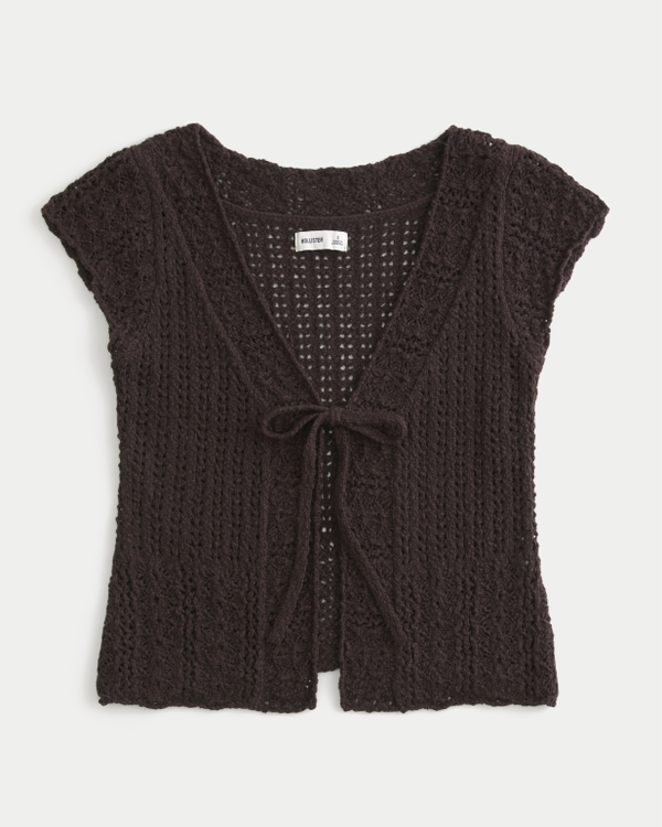 トップス CHAIR-MOTIF KINIT CARDIGAN Women's Short Sleeve Tie Front Open Stitch Cardigan | Women's Tops