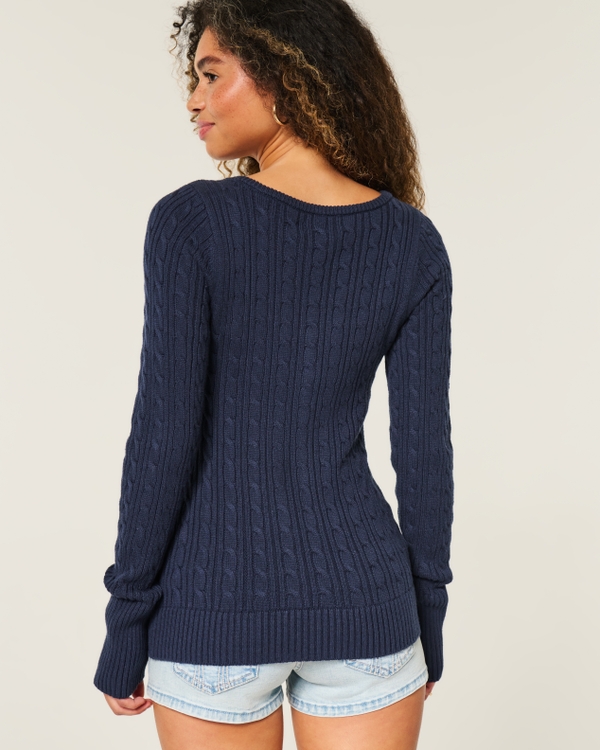 Cable-Knit Icon Henley Sweater, Navy view 2
