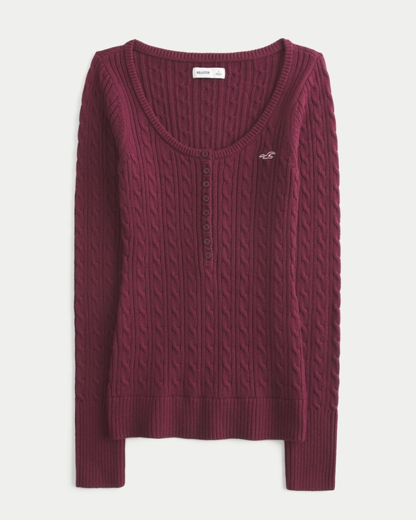 美品 00s HOLLISTERアイコン・ヘンリー xs ウィメンズ ケーブルニット アイコン ヘンリーセーター | ウィメンズ