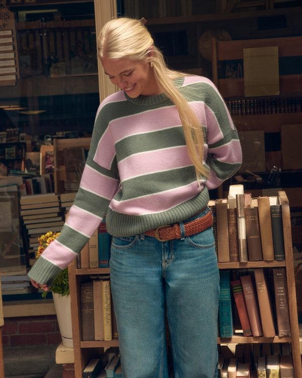 Hollister Rory Crew Sweater, Light Pink Stripe view 1