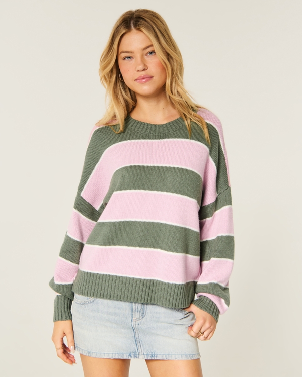 Hollister Rory Crew Sweater, Light Pink Stripe view 1