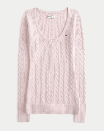 Women's Cable Knit Icon Henley | Women's Tops | HollisterCo.com