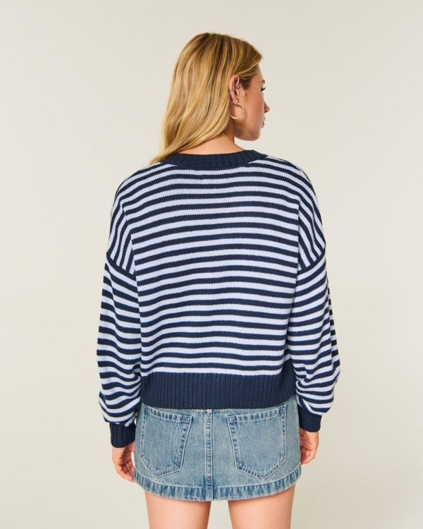 Easy Crew Cardigan, Navy Stripe view 2