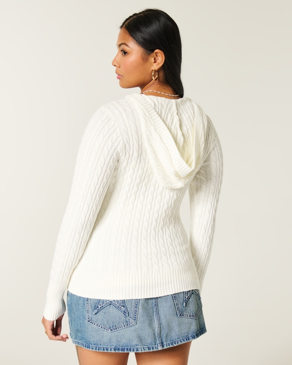 Women's Cable-Knit V-Neck Hoodie Sweater | Women's Clearance