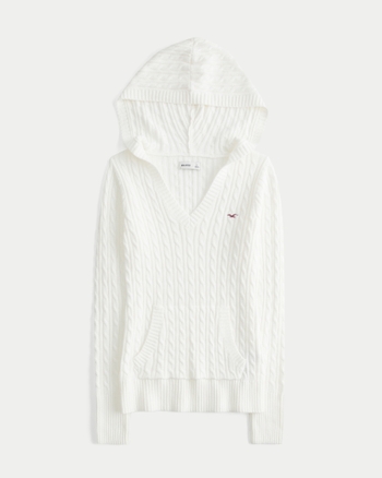 Hollister Cable-Knit V-Neck Hoodie Sweater