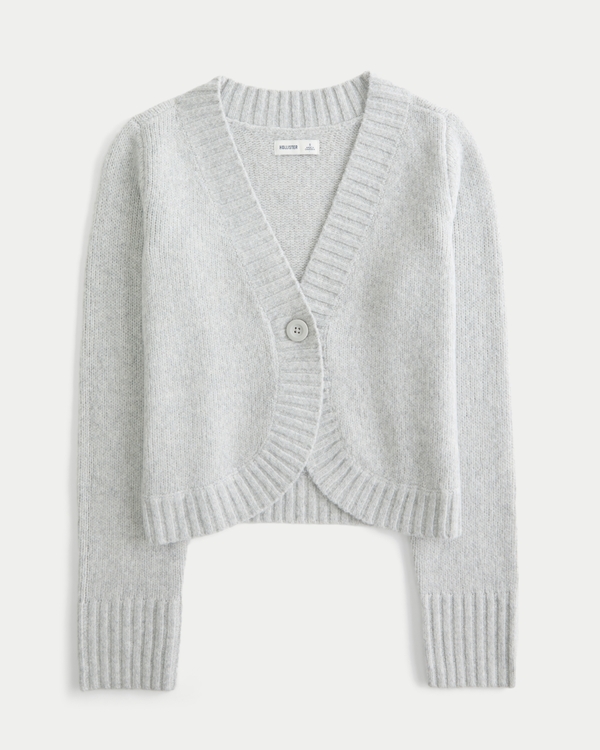 Hollister Comfy Cloud Button Front Cardigan, Light Heather Grey view 1