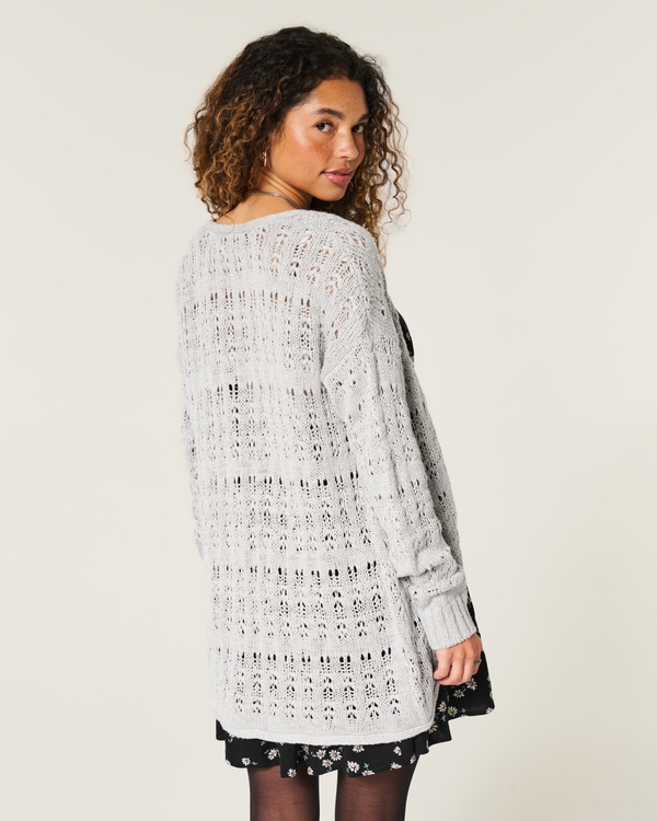 Long-Length No-Close Cardigan, Light Grey view 2