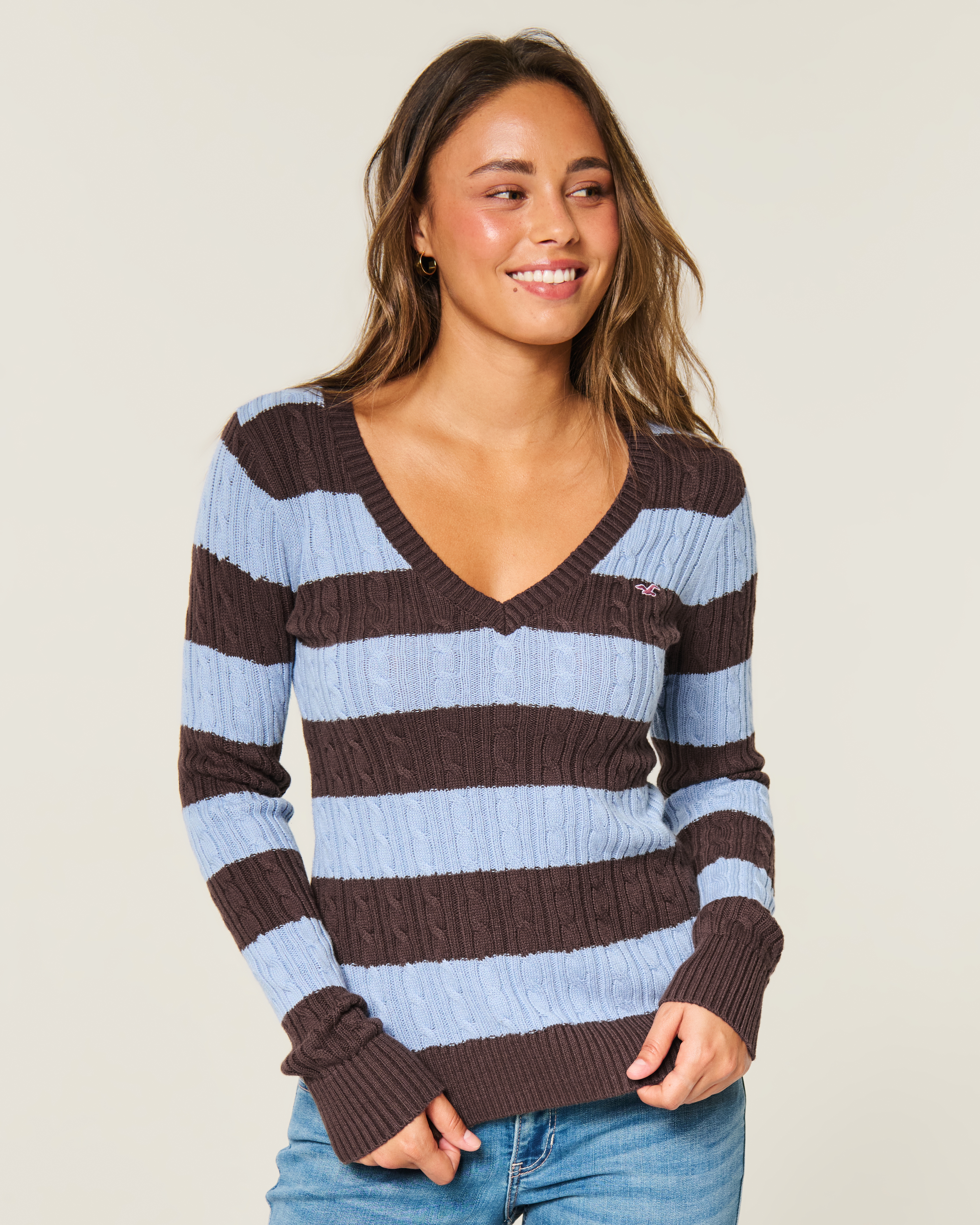 Hollister Ivy Cable-Knit V-Neck Sweater