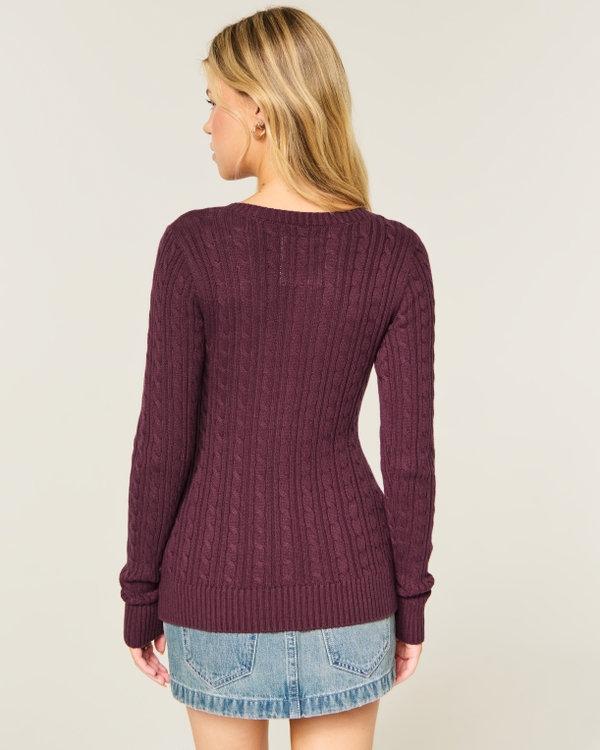 Hollister Ivy Cable-Knit V-Neck Sweater, Burgundy view 2
