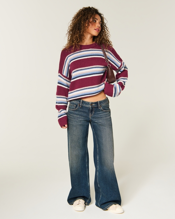 Hollister Rory Crew Sweater, Burgundy Stripe view 2