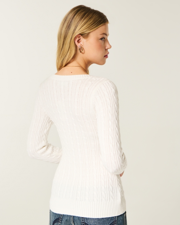 Women's Three-Quarter Sleeve Cable-Knit V-Neck Sweater | Women's