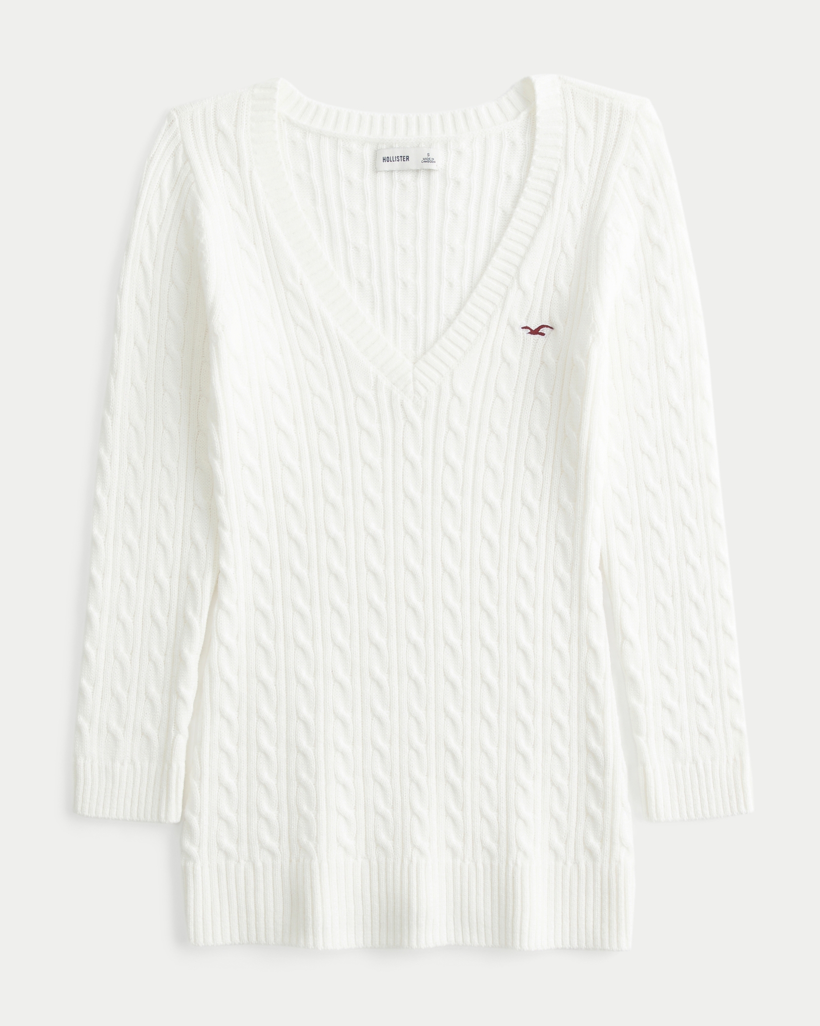 Women's Three-Quarter Sleeve Cable-Knit V-Neck Sweater | Women's