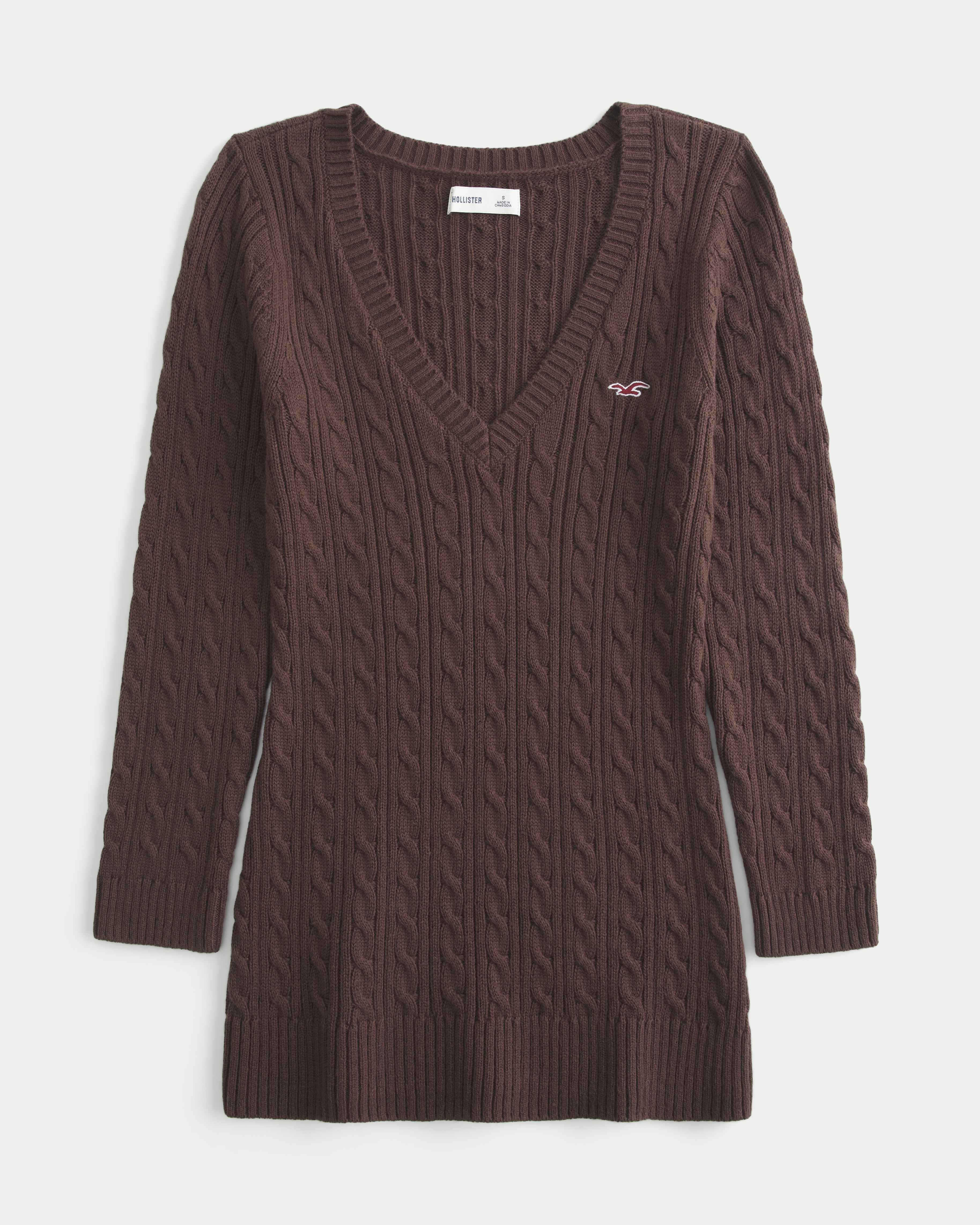 Three-Quarter Sleeve Cable-Knit V-Neck Sweater