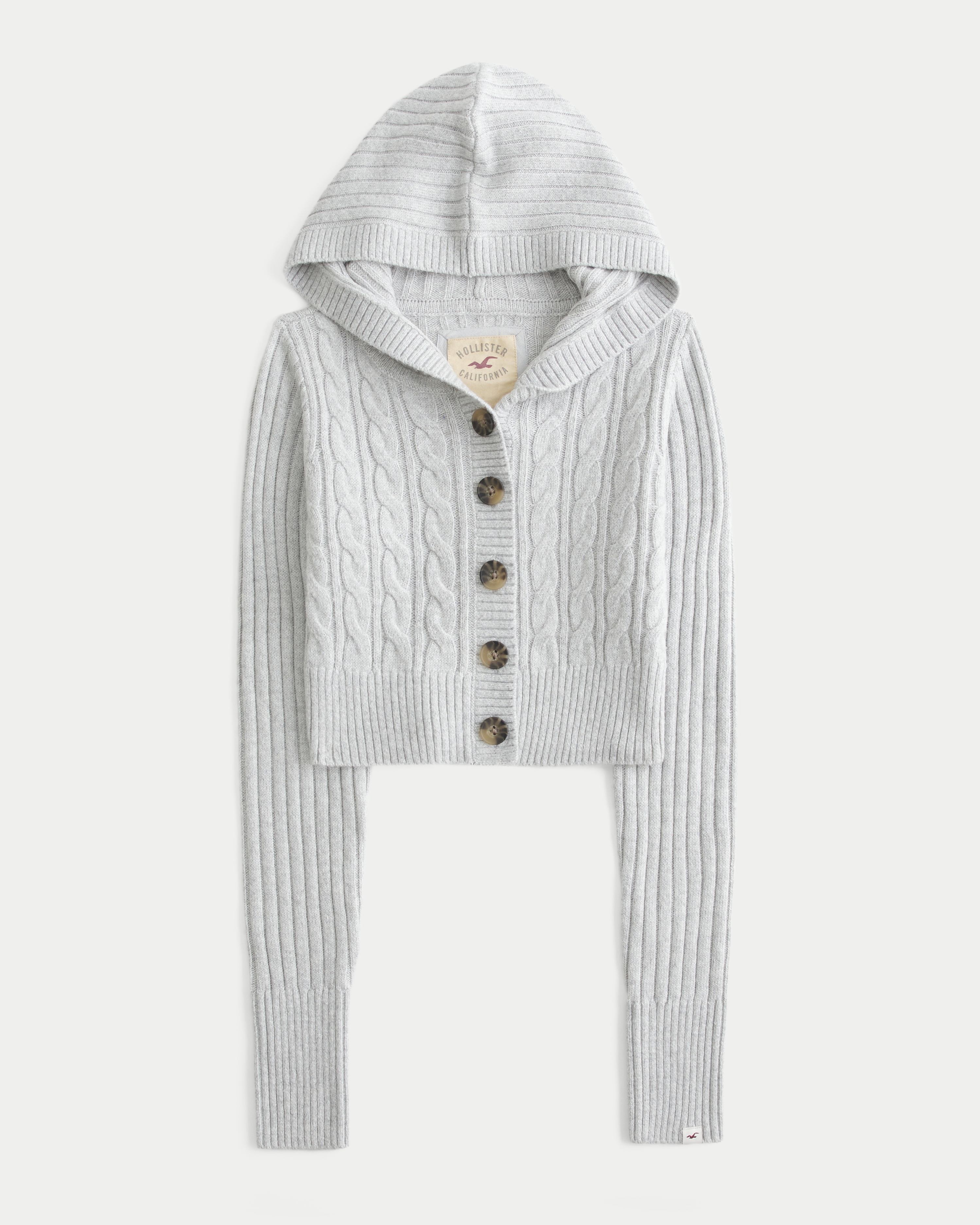 Shrunken Cable-Knit Hooded Cardigan