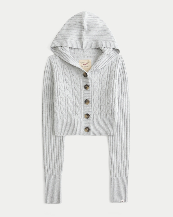 トップス hideaways layered hoodie cardigan Women's Shrunken Cable-Knit Hooded Cardigan | Women's Tops