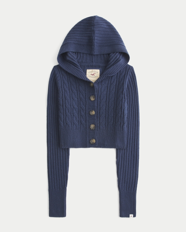 Women's Shrunken Cable-Knit Hooded Cardigan | Women's Clearance