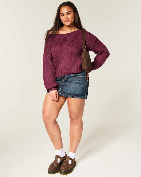 Lofty Off-the-Shoulder Sweater, Burgundy view 2
