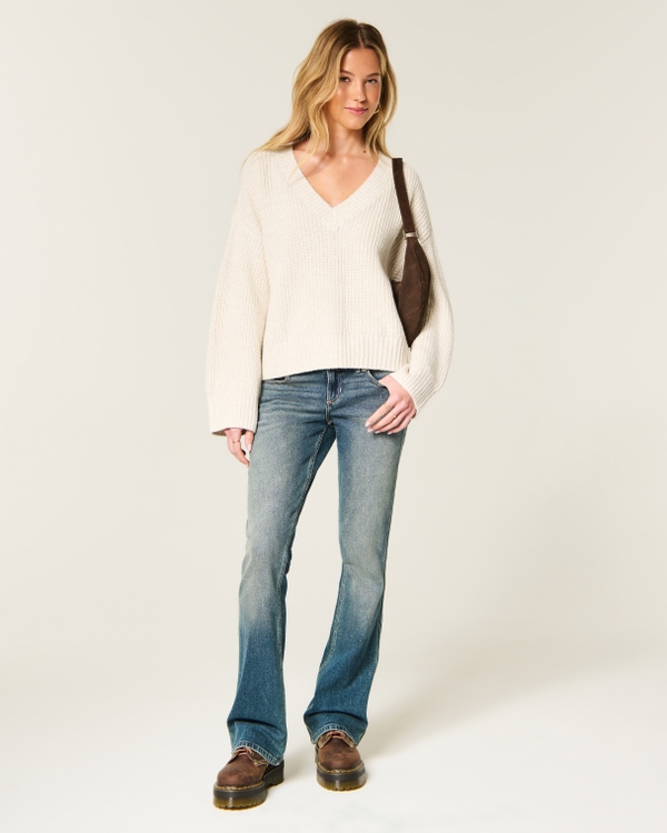 Easy V-Neck Shaker Sweater, White view 2