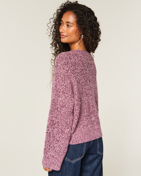 Easy V-Neck Shaker Sweater, Heather Dark Pink view 2