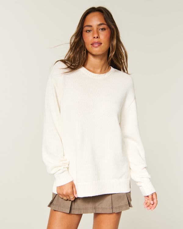 Oversized Crew Sweater, White view 1