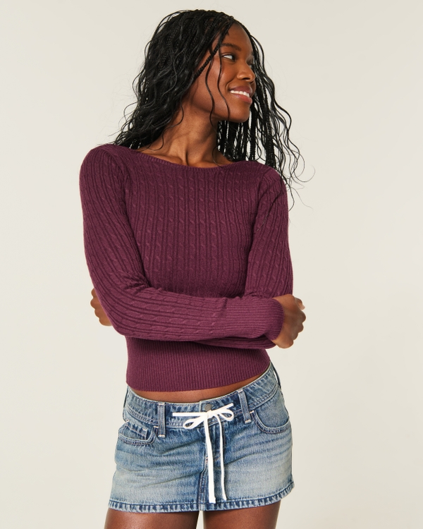 Slash-Neck Sweater, Burgundy view 1