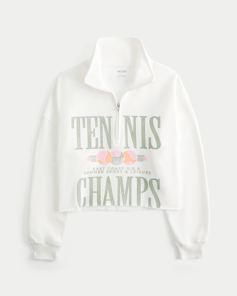 Easy Tennis Graphic Half-Zip Cutoff Sweatshirt