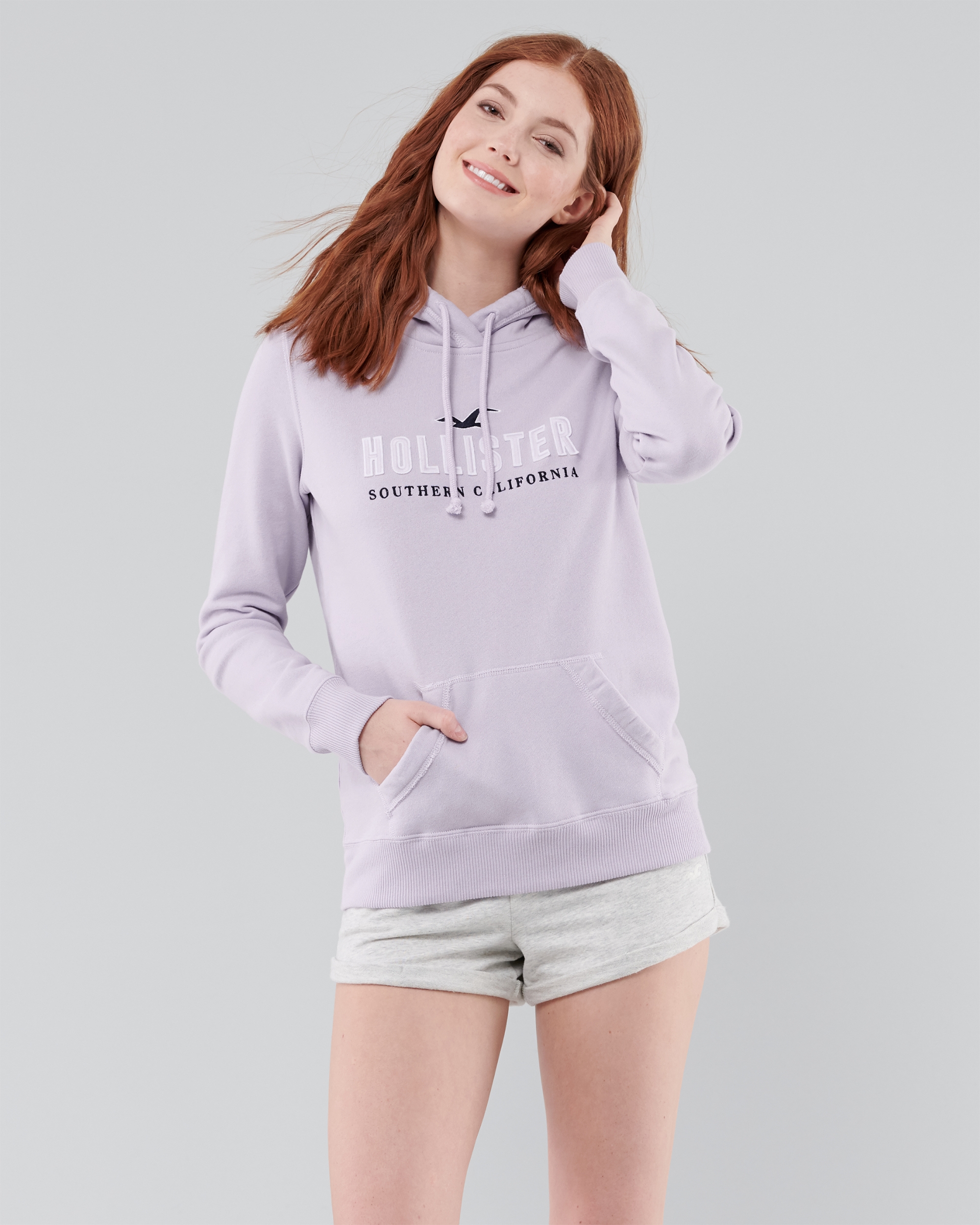 pink and white hollister hoodie