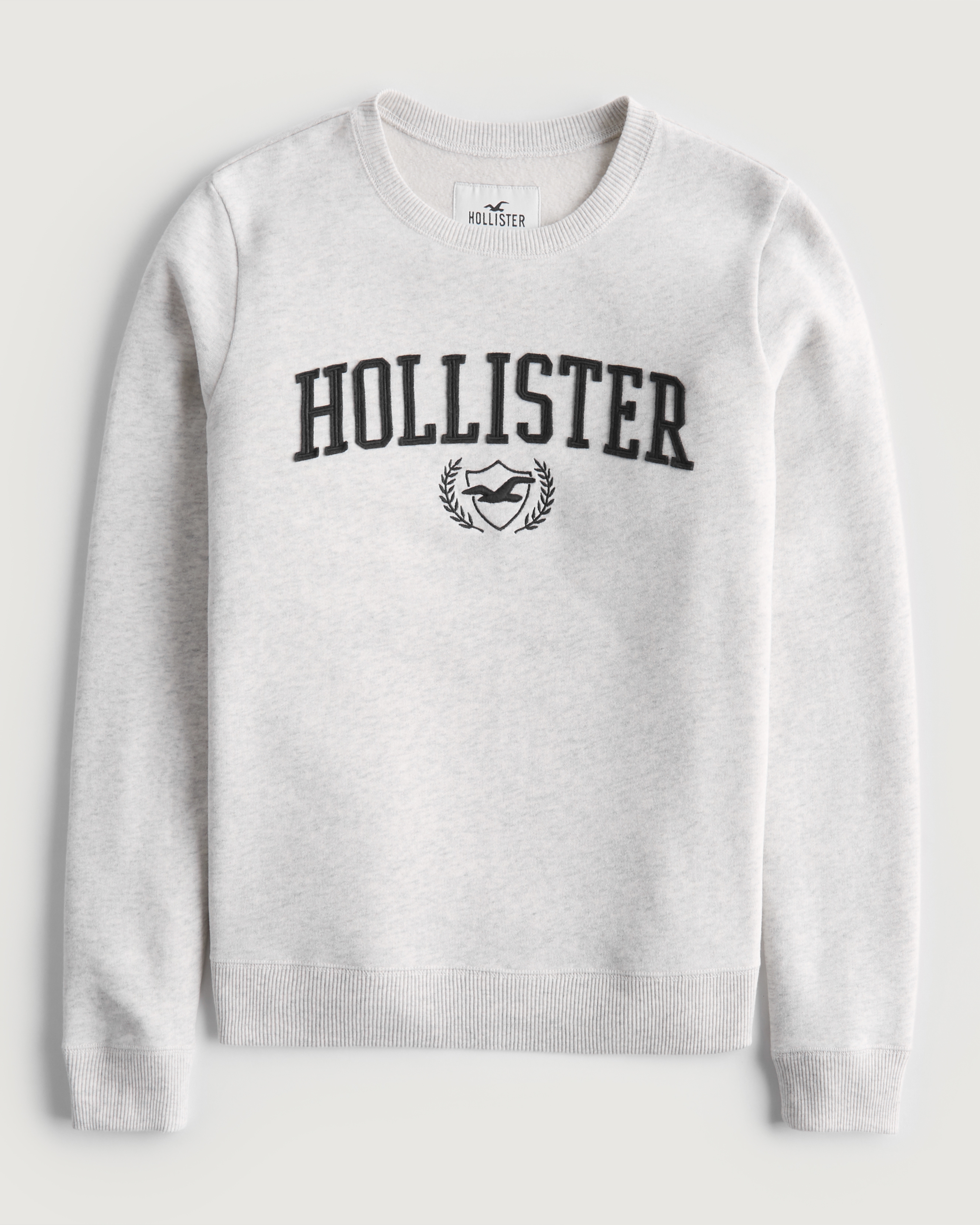 Hollister front logo knitted crew neck sweater in white