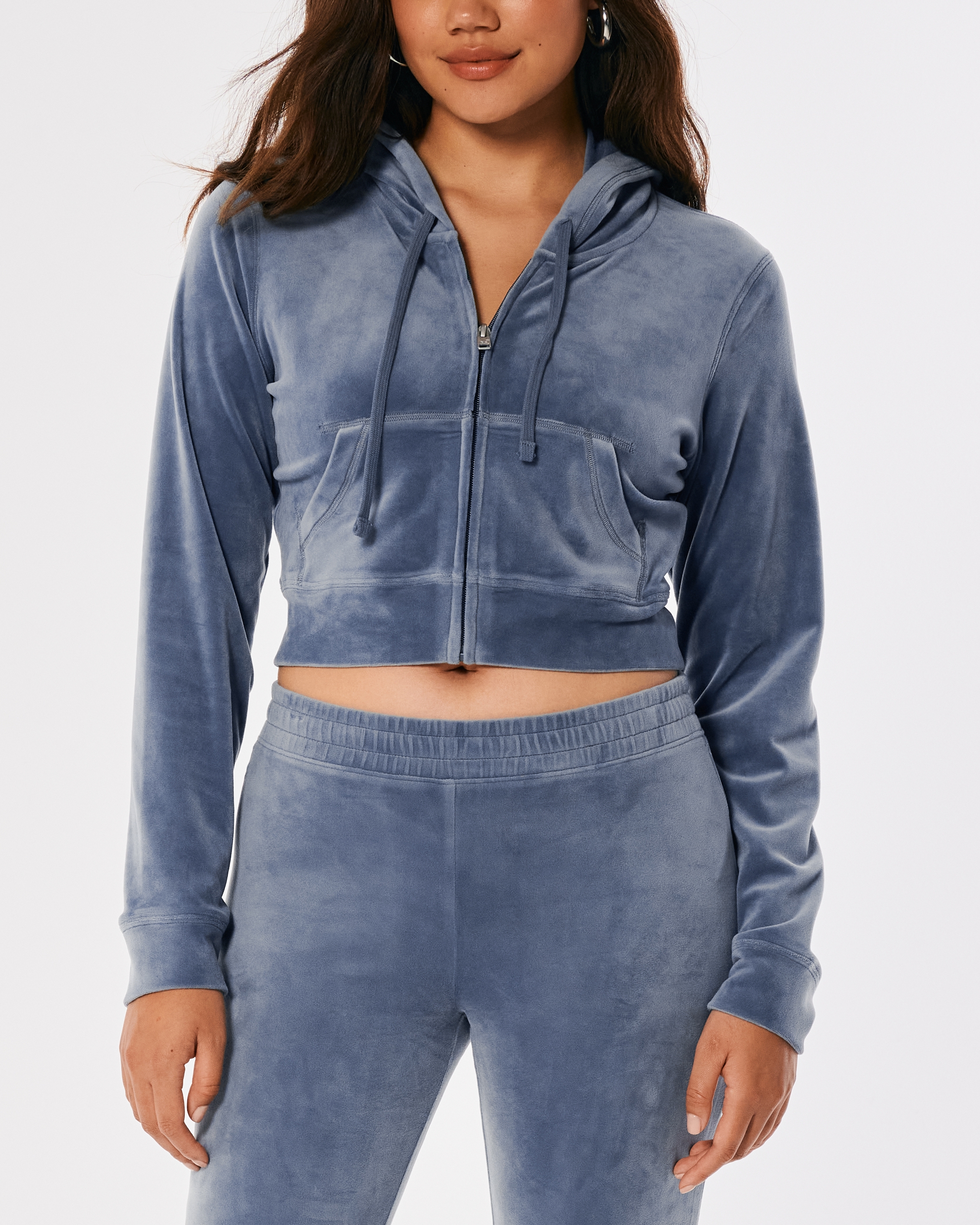 Crop Velour Full-Zip Sweatshirt