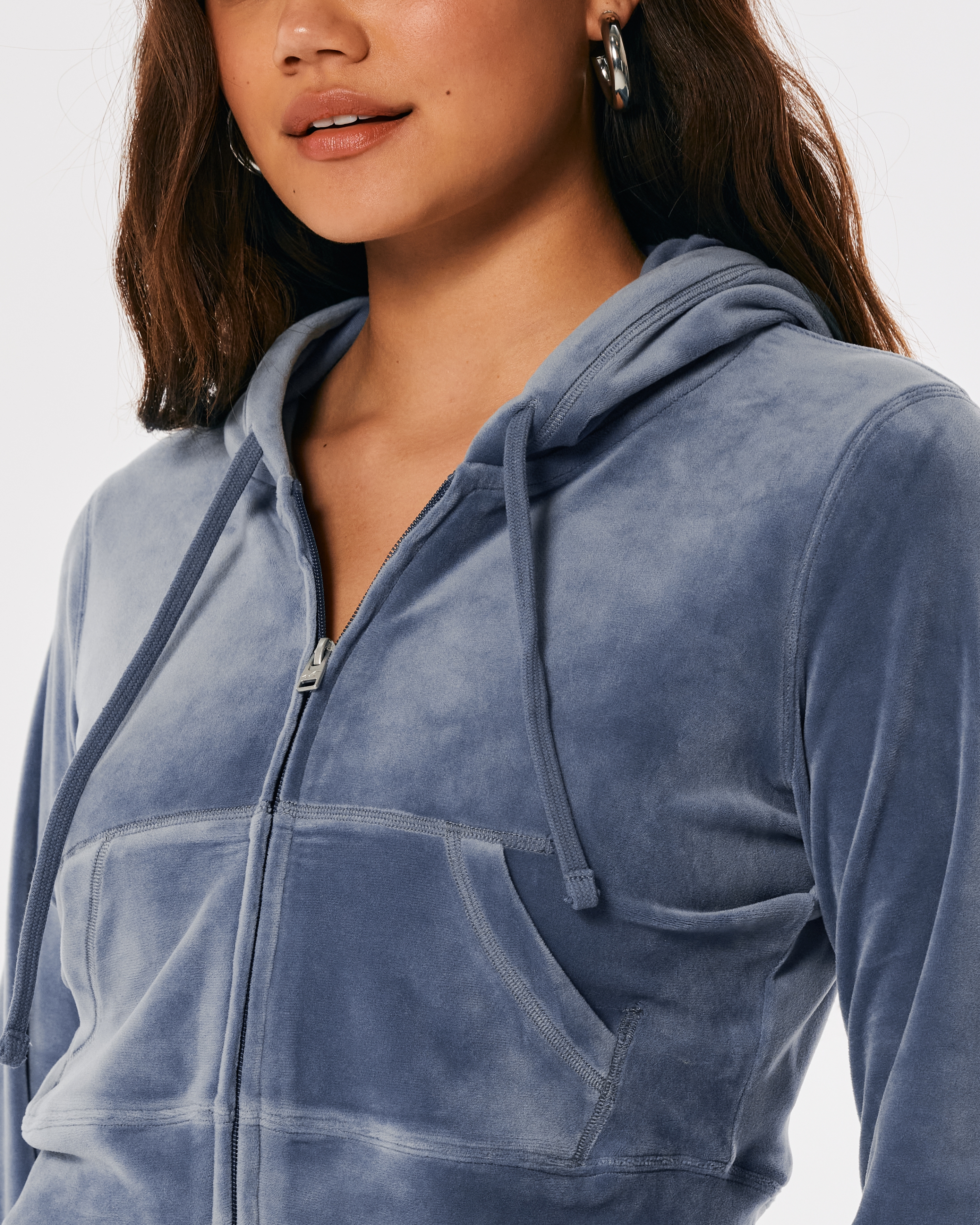 Crop Velour Full-Zip Sweatshirt